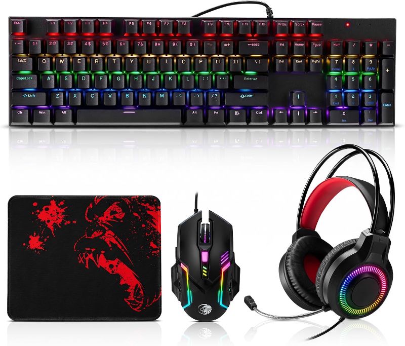 Photo 1 of ***STOCK PHOTO FOR REFERENCE ONLY***  Guiheng Wired Game Keyboard and Mouse Combo, RGB LED Backlit Mechanical Feel Keyboard with Hand Rest Phone Holder,and 6 Button 3200 DPI Mice and Large RGB Mouse Pad for Computer Gamer Office