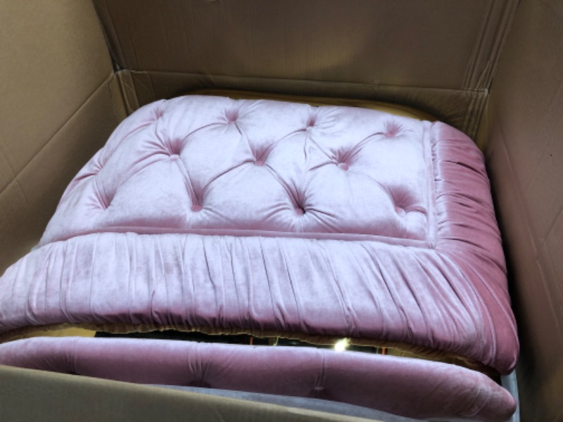 Photo 1 of **ONLY 2 SIDE ARMS** KEIKI 63" Luxury Oversized Velvet Chesterfield Sofa with 2 Pillow & Gold Stainless Decoration, Italian Modern Style 2-Seater Button Tufted Couch with Rolled Arms, Easy Assembly, for Living Room, Pink