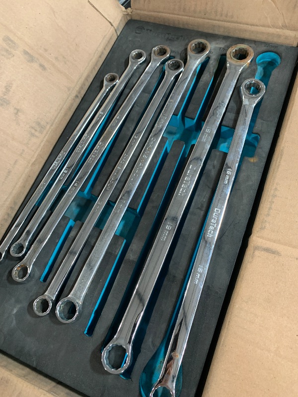 Photo 1 of ***MISSING 2***
DURATECH Extra Long Ratcheting Wrench Set, Double Box End Wrench Set, Metric, 9-Piece, 8,10,12,13,14,16,17,19,22 mm, CR-V Steel, with EVA Foam Tool Organizer
