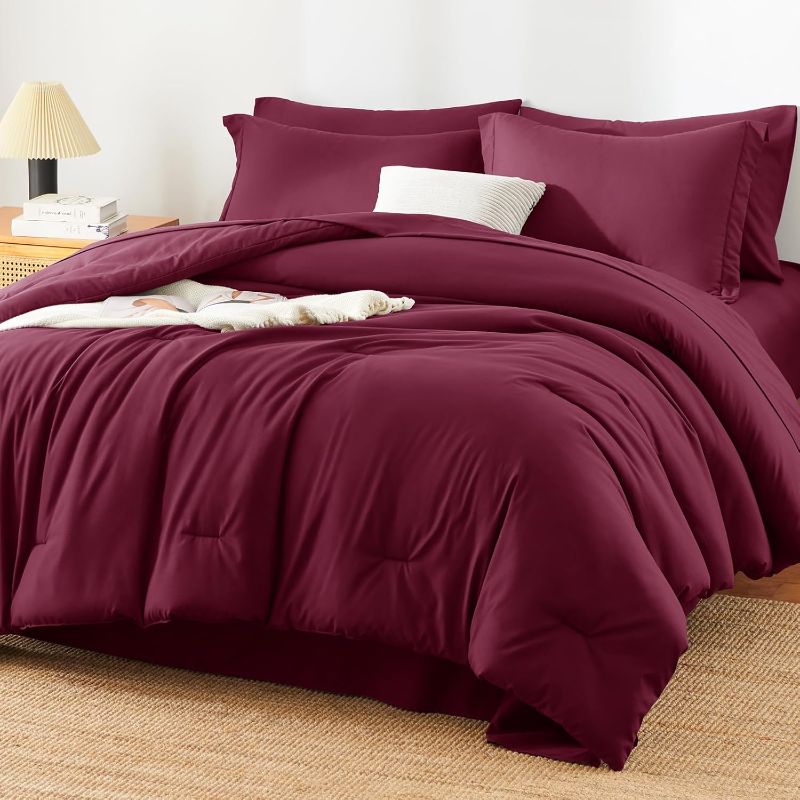 Photo 1 of ***STOCK PHOTO FOR REFERENCE ONLY***HIMEET Comforter Set, 7-Piece Point-Quilted Bed in a Bag, Burgundy
