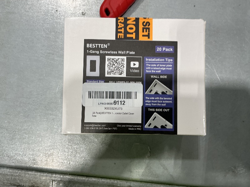 Photo 1 of (20 Pack) BESTTEN USWP6 Matte Snow White Series, 1-Gang Screwless Wall Plate, Decorator Outlet Cover, Decor Switch Plate, H4.69” x W2.91”, for Dimmer, USB, GFCI, Receptacle
