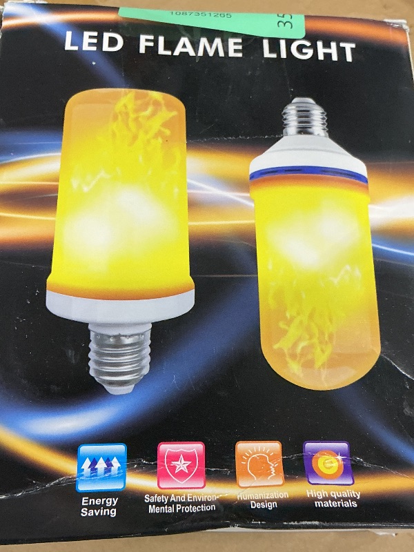 View 2 of [one bulb non-functional] LED Flame Light Bulbs (2 Pack), 4 Modes Flickering Light Bulbs with Upside Down Effect, E26 Base Realistic LED Fire Lights for Halloween Christmas Decorations, Indoor Outdoor Party Home Decor (Yellow)