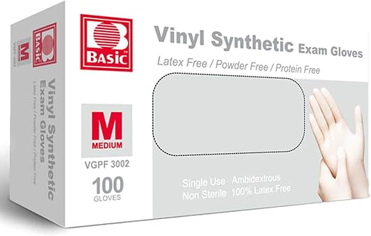 View 1 of ***STOCK PHOTO REFERENCE ONLY***Basic Synmax Synthetic Vinyl Exam Glove, Powder Free, Large, 100/Box