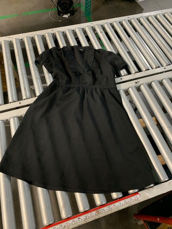 View 4 of ****STOCK PHOTO FOR REFERENCE ONLY*** Dsewpaur Women's Black Striped Mini Dress - Summer Casual Dress with Short Sleeves, Button Front, High Waist, V Back Medium