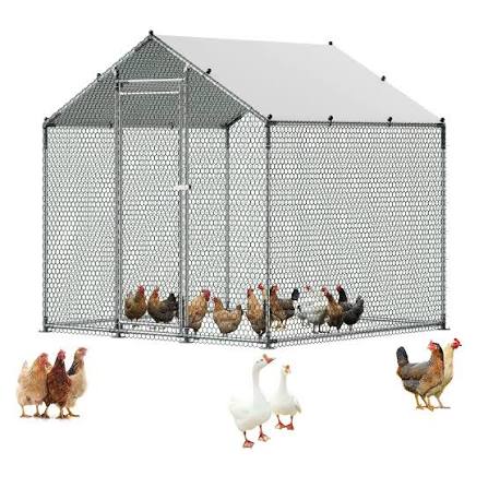 View 1 of ***PARTIAL SET - PRICE ADJUSTED***oVEVOR Metal Chicken Coop, 6.56x6.56x6.56ft Large Walk-in Chicken Run with Cover, Spire Roof Hen House Enclosure with Security Lock, Outdoor Duck Rabbit Cage, Poultry Pen for Backyard, Farm, Yard