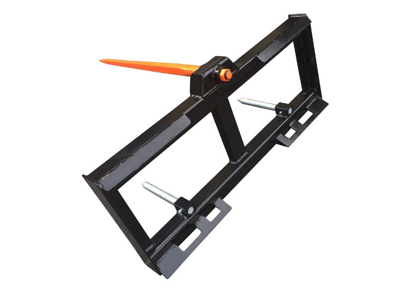 View 1 of ***PARTIAL SET - PRICE ADJUSTED***Skid Steer Attachment, 49" Hay Bale Spear & Stabilizer Spikes, Rated 3000 LB, Quick Attach

