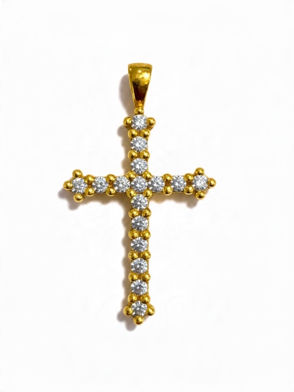 Photo 1 of 10K YELLOW GOLD W 0.50 ctw DIAMOND CROSS PENDANT #15 (H 1.25")