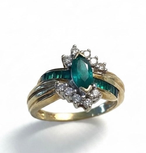 View 1 of 10K YELLOW GOLD W 0.50ctw EMERALD AND 0.25ctw DIAMOND RING 2.7G (APPROXIMATE SIZE 5–6) #18