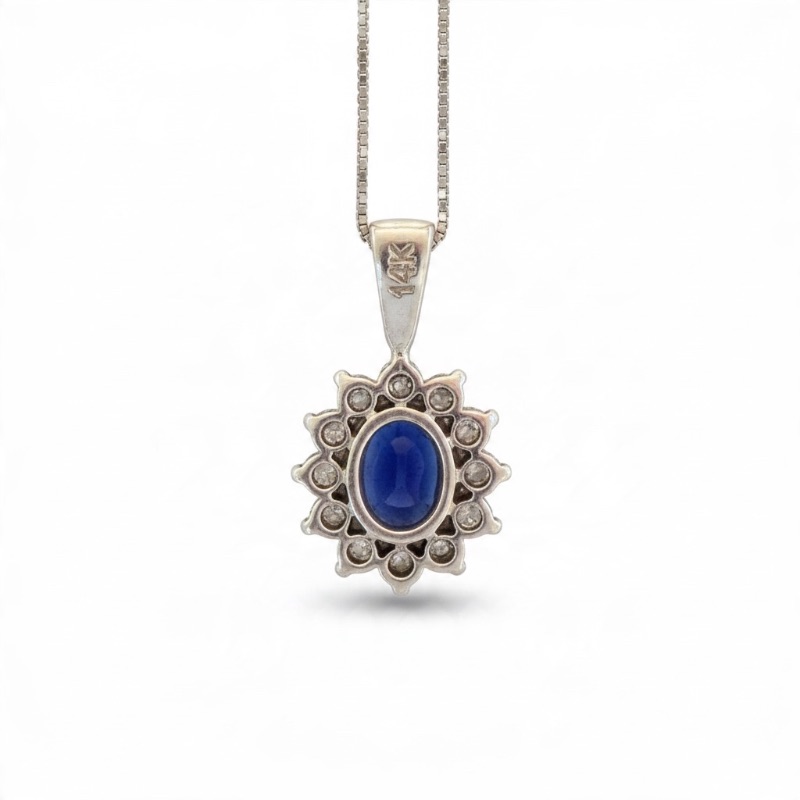 View 4 of 14K WHITE GOLD W SAPPHIRE & DIAMOND NECKLACE 2.3G #53