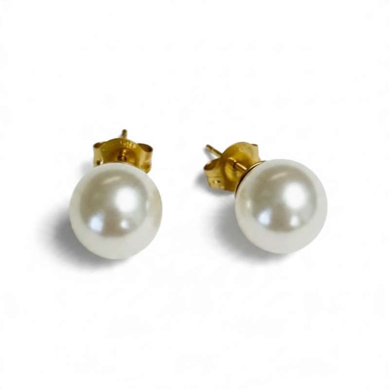 Photo 1 of 14K YELLOW GOLD SOUTH SEA PEARL STUD EARRINGS 2.1G #36