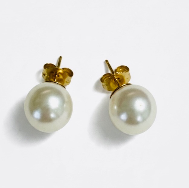 View 4 of 14K YELLOW GOLD SOUTH SEA PEARL STUD EARRINGS 2.1G #36
