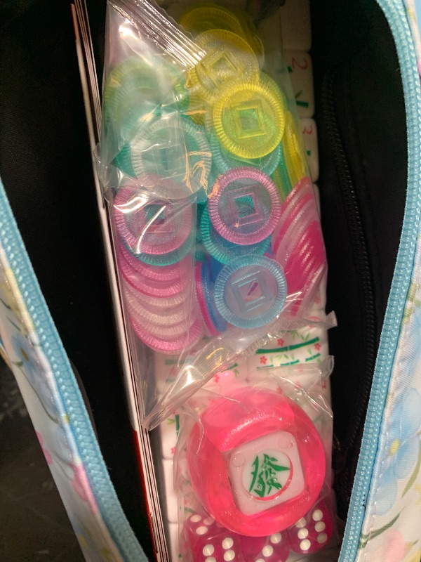 Photo 1 of American Mahjong Tile Set, (4-Layer) 160 Pink Acrylic Engraved Mahjong Tiles, Mahjong Tile Bag and Mahjong Accessories