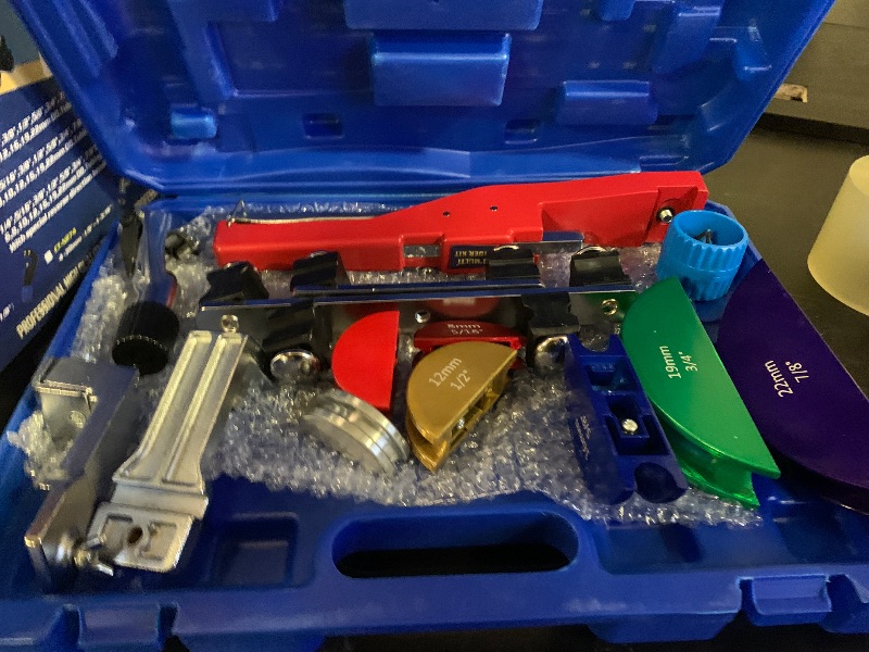 Photo 1 of kuailebuy Tube Bender Kit, for 1/4"-7/8" O.D. 90° Forward/Reverse Bending Ratcheting Tubing Bender Set, with 7 Heads,Deburring Tool,Inner Outer Reamer,for HVAC,Air Conditioning and Plumbing Repair
