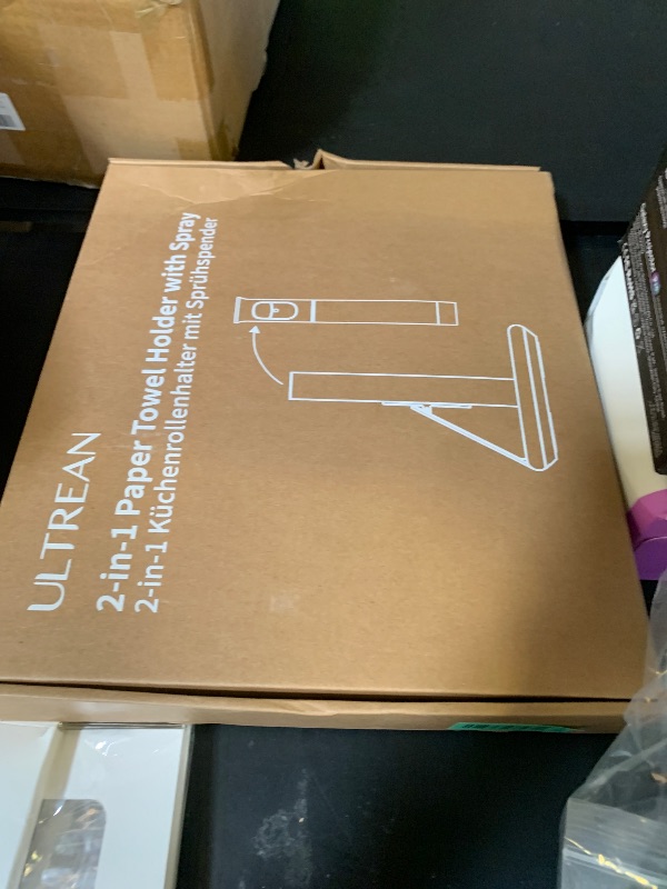 Photo 1 of Ultrean Paper Towel Holder with Spray Bottle, Countertop Freestanding Paper Towel Dispenser with Spring-Loaded Tension Arm for One-Handed Tear, Weighted Non-Slip Base, Stainless Steel for Kitchen,Gold