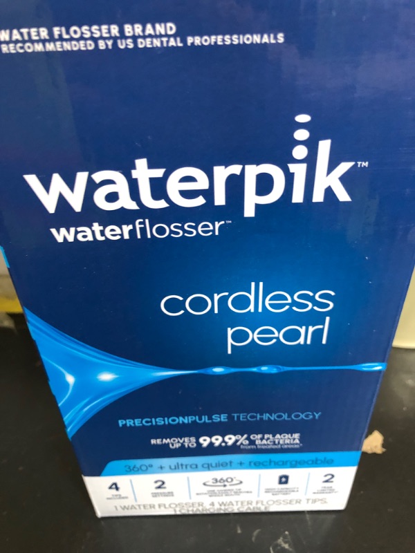 Photo 1 of Waterpik Cordless Pearl Rechargeable Portable Water Flosser for Teeth, Gums, Braces Care and Travel, Extra Quiet, 4 Flossing Tips - ADA Accepted, WF-13 White, Amazon Exclusive