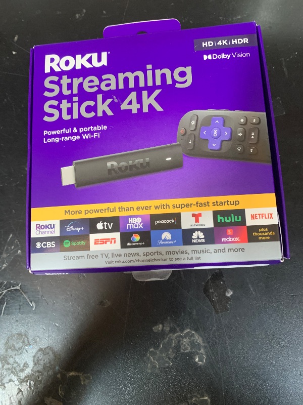 Photo 1 of MISSING REMOTE -----------------------Roku Streaming Stick 4K - HDR & Dolby Vision Roku Streaming Device for TV with Voice Remote & Long-Range Wi-Fi - Free & Live TV