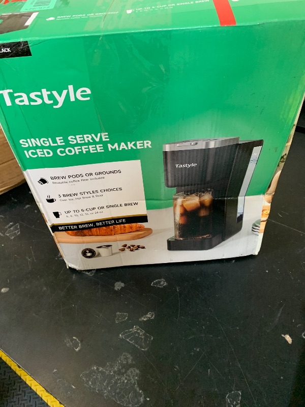 Photo 1 of Tastyle Single Serve Coffee Maker, Iced and Hot Coffee Machine for K Cup & Grounds, Compact Design, 40oz Removable Water Reservoir, 6 to 24 Oz Brew Sizes, Fits 7.3" Travel Mug, Black