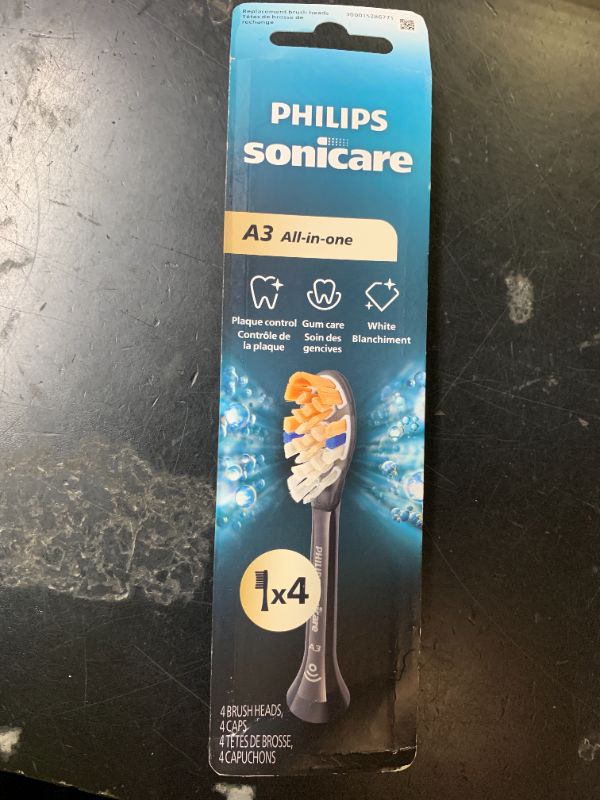 Photo 1 of Philips Sonicare A3 All-in-One Genuine Replacement Electric Toothbrush Heads, 4 Pack One Year Supply, for Effective whitening, Plaque Removal and Better Gum Health, Black, HX9094/95