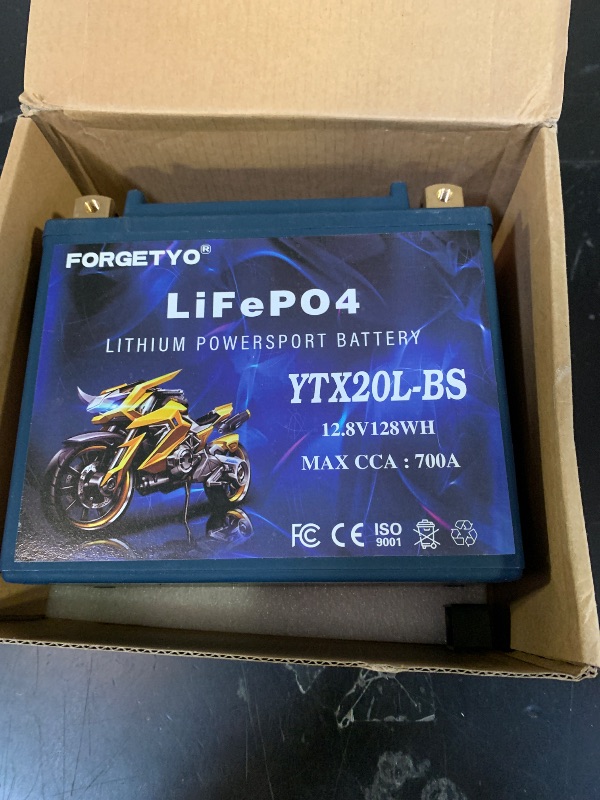Photo 1 of Lithium Motorcycle Battery, Forgetyo YTX20L-BS LiFePO4 Battery, 12V 10AH 700A ATV, UTV, Jet Ski, 4 Wheeler, Snowmobile, Personal Watercraft, Seadoo, Polaris, Generator and Riding Lawn Mower Battery