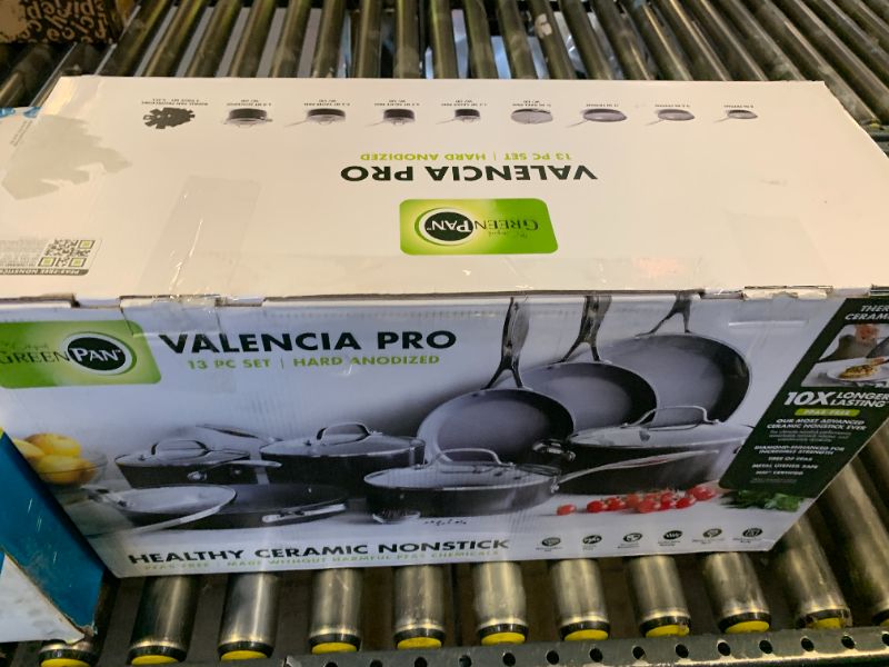 Photo 1 of GreenPan Valencia Pro Ceramic Nonstick 13 Piece Cookware Set, Hard Anodized PFAS-Free Pots & Pans, Induction Ready, Compatible on All Cooktops, Dishwasher Safe, Oven Safe to 600F, Gray