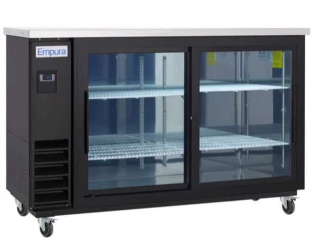Photo 1 of 61" x 24" Sliding Glass Door Powder Coated Black Stainless Steel Commercial Back Bar Refrigerator