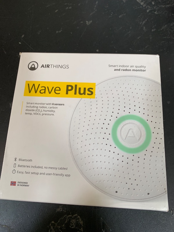 Photo 1 of Airthings 2930 Wave Plus - Radon & Air Quality Monitor, Battery Powered (CO2, VOC, Humidity, Temp, Pressure)