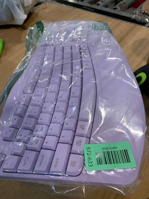 Photo 1 of ***MISSING MOUSE USB*** Wireless Keyboard and Mouse Combo, 2.4G Full Size Wave Keys Ergonomic Keyboard with Wrist Rest and 3-Level DPI Adjustable Wireless Ergonomic Mouse for Windows, Mac OS Desktop/Laptop/PC(Purple)