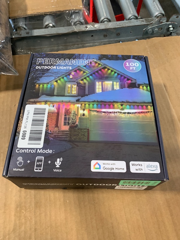 Photo 1 of **MISSING AC power adapter*** Permanent Outdoor Lights,100ft Smart Rainbow Eave Holiday Light IP67 Waterproof with 60 LED Lights for Christmas Halloween House Decorations, Compatible with Alexa, Google Assistant