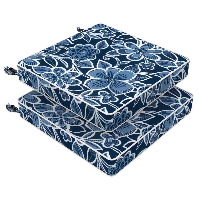 View 2 of **** CASE ONLY *** LVTXIII Outdoor Chair Cushions 20x20x3 Inch, Square Water-Repellent Patio Seat Cushions with Ties & Hidden Zipper, 2 Pack Thick Foam Chair Pads for Garden Furniture, Flower Navy