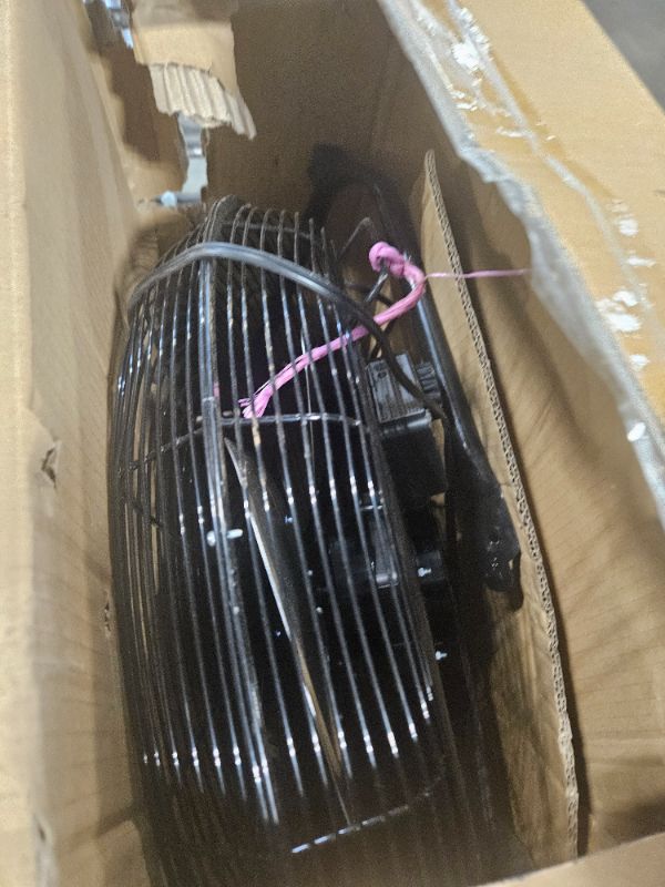Photo 1 of ***BROKEN, SOLD FOR PARTS*** Amazon Basics 20" High Velocity Industrial Cooling Floor Fan with 3 Speeds, Tilt Head, ETL-Listed Safety Compliance, Metal Housing and Blades, for Commercial Space/Garage/Gym, 125W, Black