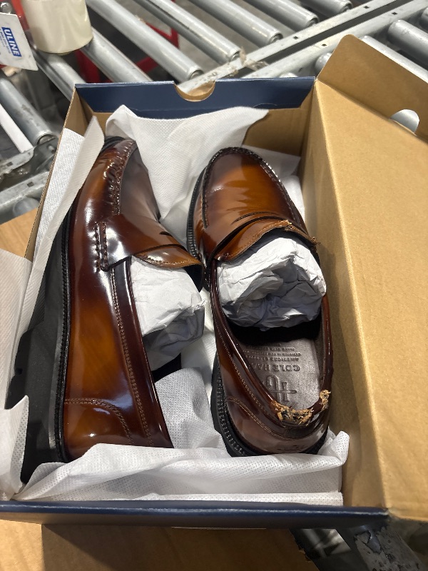 Photo 1 of **** DAMAGED RIGHT SHOE ***** Cole Haan Mens American Classics Penny Loafer, Dark Chocolate/Light Amber Brushoff/Black, 9.5-W US