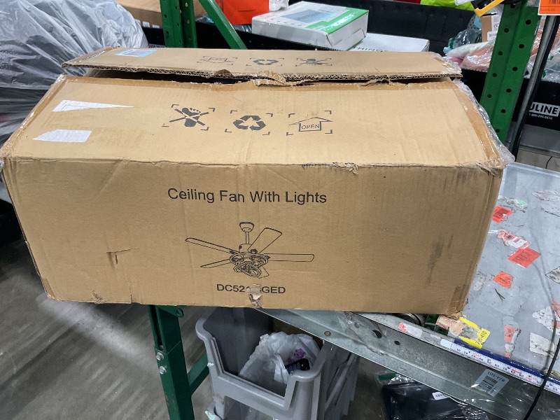 View 2 of [Defective, needs repairs] Curve Curio 52" Farmhouse Chandelier Ceiling Fan