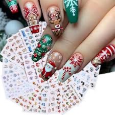 View 1 of 12 Sheets Snowflake Nail Art Stickers Decals 3D Self Adhesive Christmas Nail Decals Elk Bell Candy Canes Christmas Tree Snowman Winter Nail Design for Women Nail Decoration
