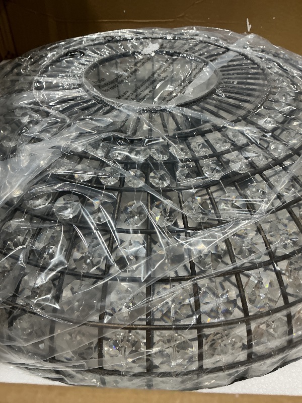 View 6 of HUOKU 21" Crystal Chandelier, Large Dining Room Light Fixture Black Gold