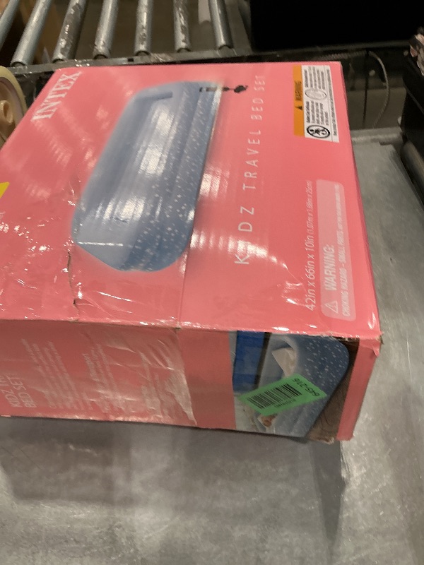 View 2 of [MISSING MATTRESS] Intex 66810FL Inflatable Kidz Travel Bed Set, Includes Hand Pump and Carry Bag, Removable Mattress, Quick Inflation, Indoor Use, 42in x 66in x 10in, Blue with Star Print Frame