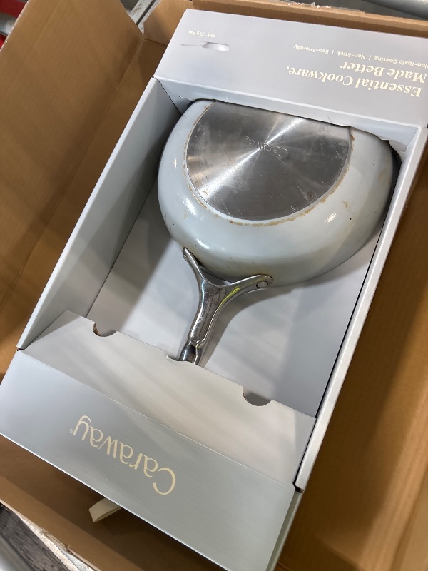 Photo 1 of **** ceramic coating is scratched Handle is loose. Severe stains on outer surfaces ******Caraway Nonstick Ceramic Frying Pan (2.7 qt, 10.5") - Non Toxic, PTFE & PFOA Free - Oven Safe & Compatible with All Stovetops (Gas, Electric & Induction) - Gray