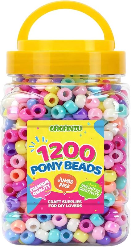 Photo 1 of ***SIMILAR IMAGEN*** Pony Beads Bulk 1200+ pcs Multi-Colored Plastic Beads for Bracelet Making,Hair Braiding DIY Crafts Kandi Jewelry Key Chains and Ornaments Decorations