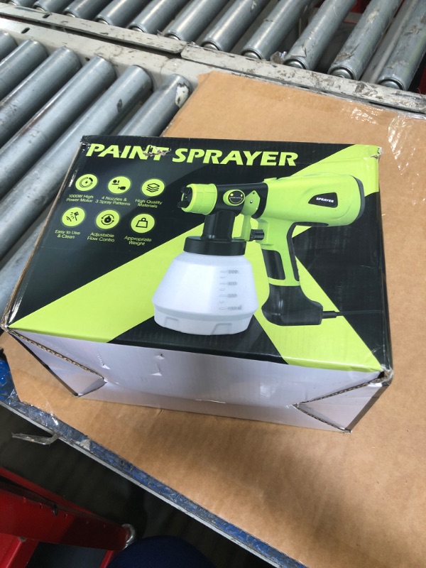 Photo 1 of 1000W High Power Paint Sprayer, Electric HVLP Spray Paint Gun with Adjustable Width Knob, 4 Nozzles & 3 Patterns, Easy to Clean for Furniture, Home Interior, House Painting(Green)