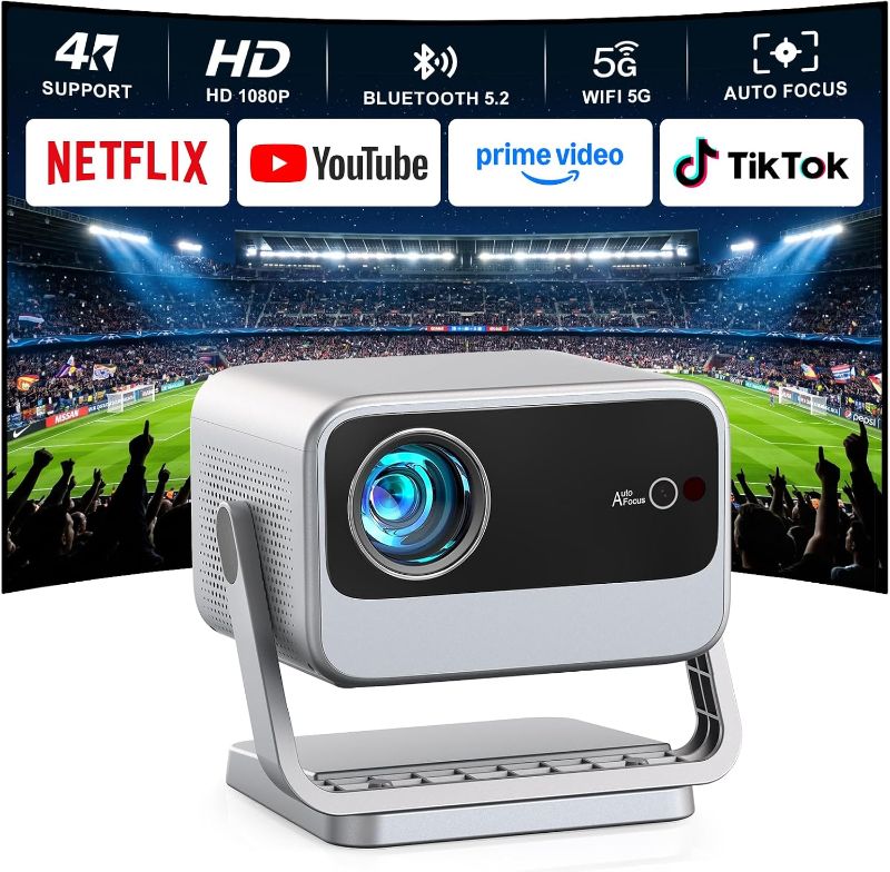 Photo 1 of [4600 ANSI & Now with Netflix] 4K Projector with WiFi and Bluetooth, Auto Focus Keystone Smart Projector, Outdoor Projector with Adjustable Stand for Home Bedroom
