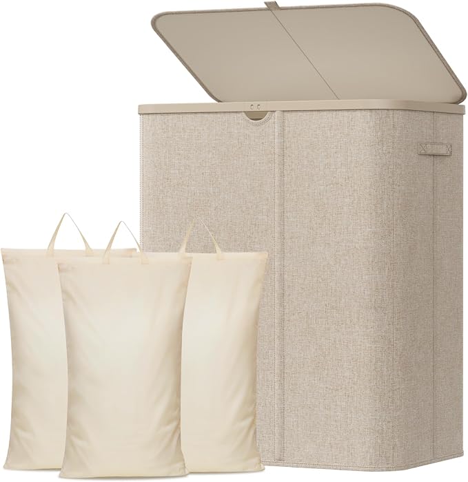 Photo 1 of **MIGHT NOT BE EXACT** Lifewit 185L 3 Section Laundry Hamper with Lid, Laundry Basket, Beige
