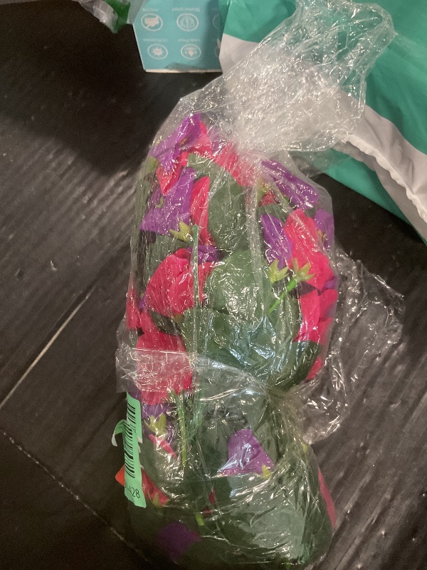 Photo 1 of ** MIGHT NOT BE EXACT & PARTAL BUT CLOSET MATCH** Artificial Fake Hanging Flowers Plants, Faux Silk Morning Glory with Ivy Vines, UV Resistant Realistic Outdoor Outside Decor for Porch Patio Spring Summer Home Decoration (Purple Fuchsia)