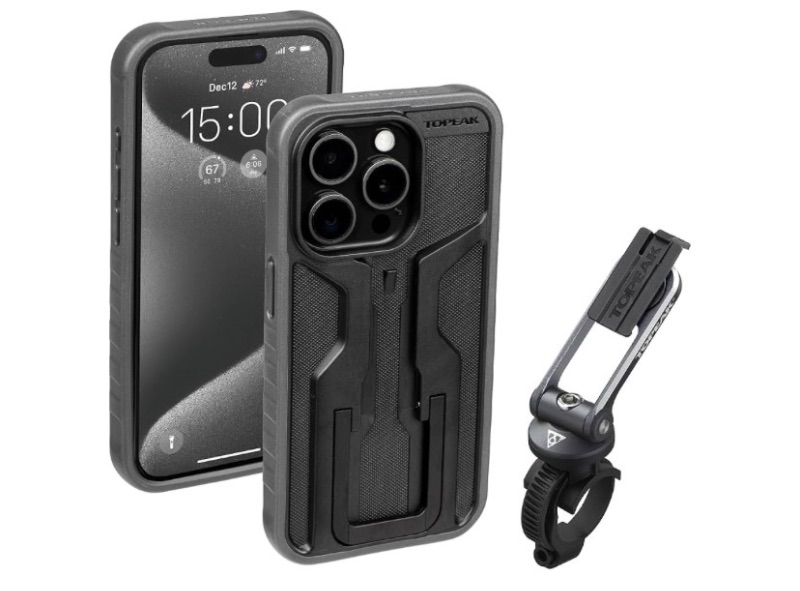 Photo 1 of ***SIMILAR IMAGEN*** Topeak RideCase with Mount for iPhone 15 Pro (Black/Gray) – Full-Protection Cycling Case with Handlebar/Stem Mount, Flip Stand & Angle Adjust, Type-C Compatible, Shockproof Dual-Density Design