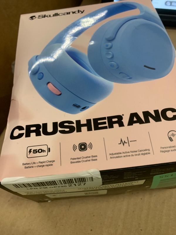 Photo 1 of Skullcandy Crusher ANC 2 Wireless Over-Ear Bluetooth Headphones with Multi-Sensory Bass, Active Noise Cancelling, Up to 60 Hours Battery, Microphone for iPhone Android - Preppy Blue