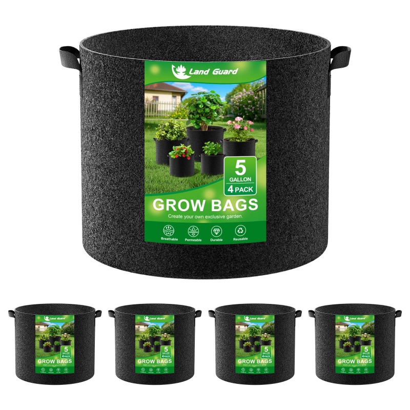 Photo 1 of WHOLE PALLET ‘ LAND GUARD 4-PACK FABRIC GROW BAGS 5 GALLON, THICKENED NONWOVEN GARDEN POTS, GROWING BAGS WITH HANDLES, BLACK SOLD AS IS** COSTUMER MUST LOAD IT SELF***