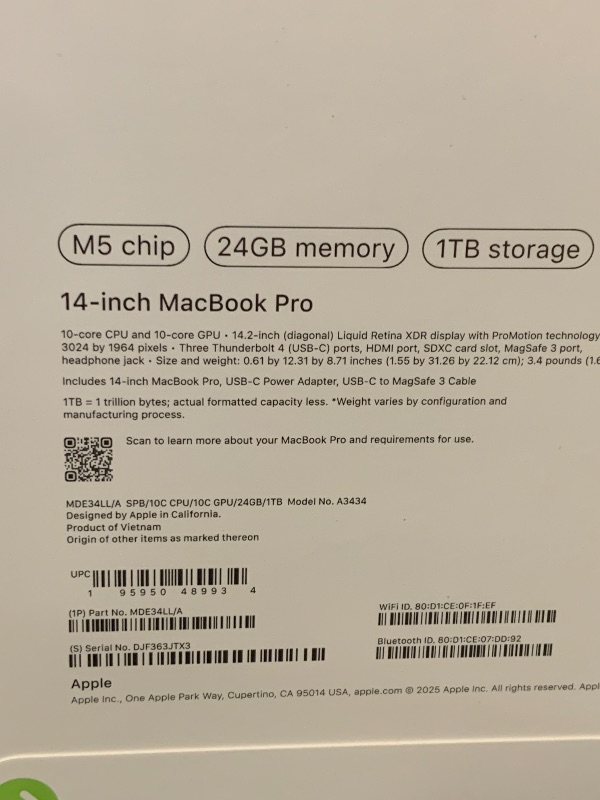 Photo 1 of Apple 2025 MacBook Pro Laptop with Apple M5 chip with 10?core CPU and 10?core GPU: Built for AI, 14.2-inch Liquid Retina XDR Display, 24GB Unified Memory, 1TB SSD Storage; Space Black