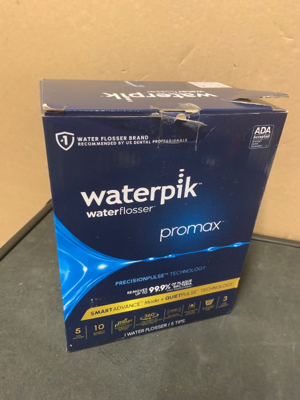 Photo 1 of Waterpik Promax Water Flosser with SmartAdvance Mode for Daily Gum Health and Cleaning Teeth, Braces, Implants, ADA Accepted, Small Quiet Design, Electric Flosser with 10 Settings, 5 Tips, WF-23