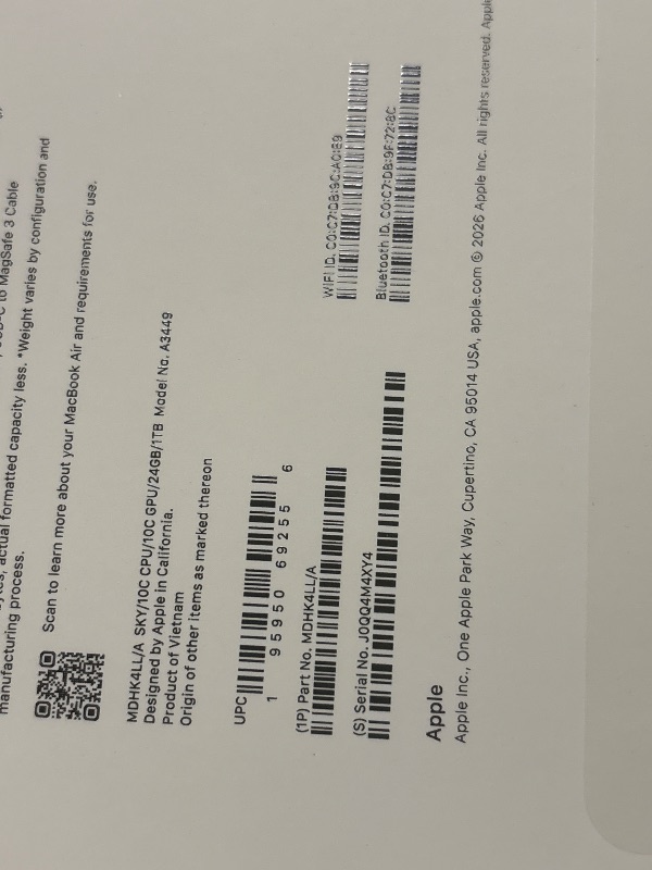 Photo 1 of Apple 2026 MacBook Air 13-inch Laptop with M5 chip: Built for AI, 13.6-inch Liquid Retina Display, 24GB Unified Memory, 1TB SSD, 12MP Center Stage Camera, Touch ID, Wi-Fi 7; Sky Blue
