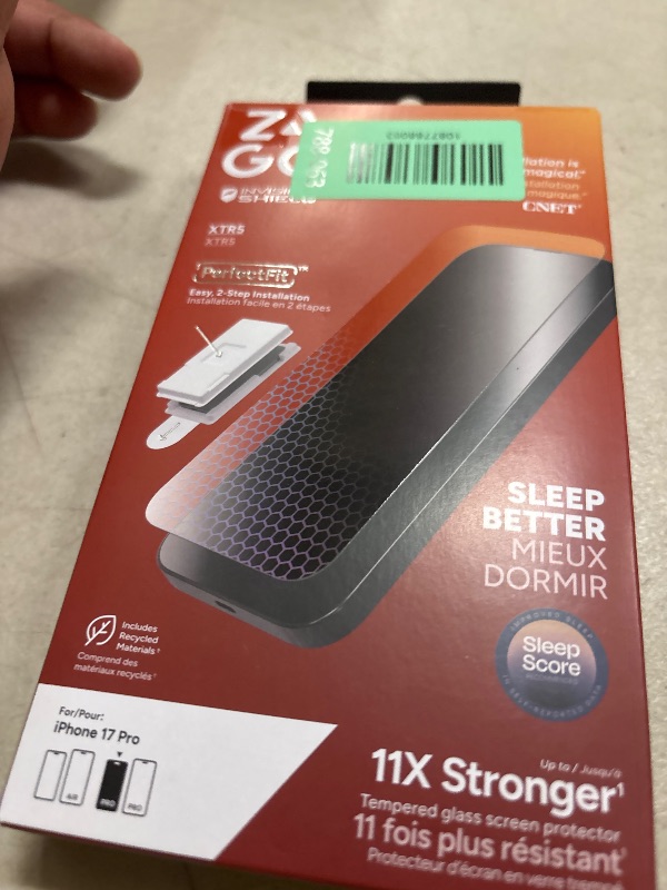 Photo 1 of ZAGG XTR5 Screen Protector for iPhone 17 Pro - Glass, Blue Light Protection, 11X Stronger, Eyesafe CPF60 Tech, Anti-reflective Tech, Vibrant Color & Touch Sensitive Tempered Glass, Easy To Install