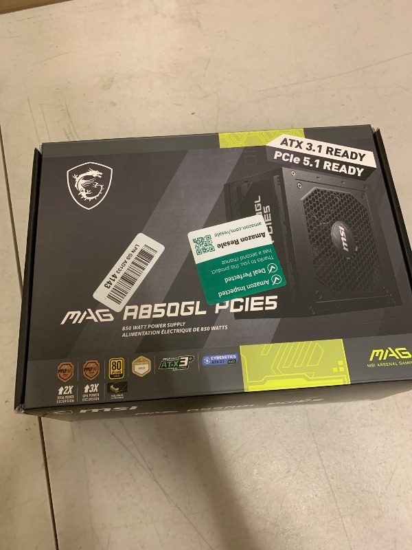Photo 1 of MSI MAG A850GL PCIE5, Fully Modular Compact Gaming 850W Power Supply, 80+ Gold, ATX 3.1 & PCIe 5.1 Ready, Native Dual-Color 12V-2x6 Cable, 10 Year Warranty
