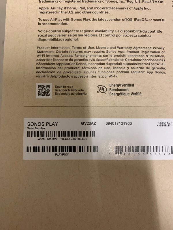 Photo 1 of Sonos Play - Portable Bluetooth Speaker with WiFi, Alexa, 24-Hour Battery Life, Charging Base - White